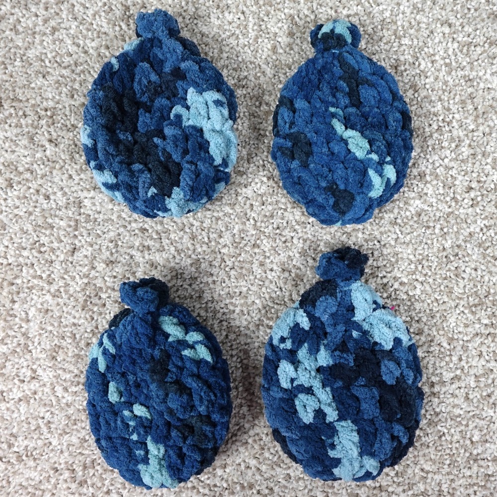 Set of 4 Reusable Crochet Water Balloons Blue Camouflage Eco Friendly Summer Toy